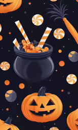 a witches pot with a candy bar and jack - o - lantern