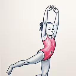 an art print of a girl doing yoga,a little girl standing on a ball in the air