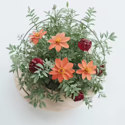a flower in a basket with some vines