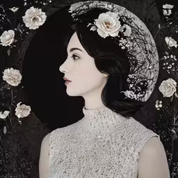 a woman is wearing a hat and holding flowers,a woman wearing a hat with flowers around her