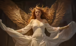 a woman is dressed in an angel - like dress