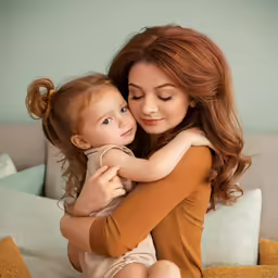 a girl holds her baby sister on the cheek