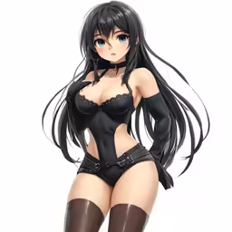 a woman with long black hair is wearing stockings
