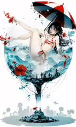 a sexy woman is laying on her stomach and holding an umbrella