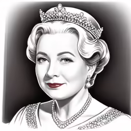 a black and white drawing of a queen