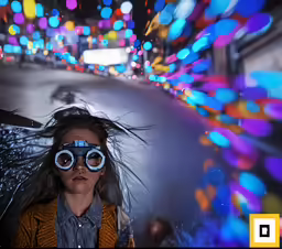 a young girl with glasses in an artisticly decorated setting