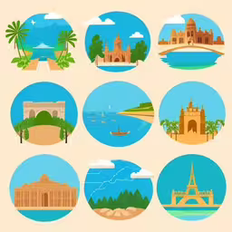 the illustrations show various places that have been grouped together,there is a large number of things on this poster