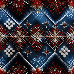 the red, white and blue flowers are on top of some sort of cloth