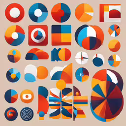 a collage with different shapes, circles and lines,colorful geometric images and shapes against a neutral background