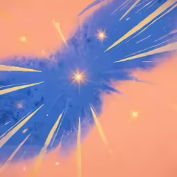 an explosion of blue and yellow with bright orange and white streaks