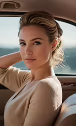 a woman sitting in the backseat of a car