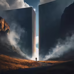 an artistic photograph of two large tall towers