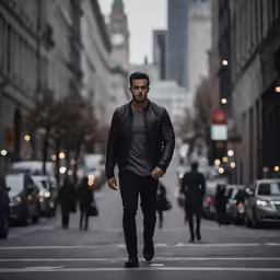 a man that is walking in the street