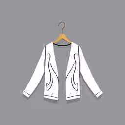 a white jacket is hanging on a coat hanger