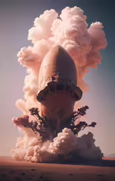 an enormous industrial space ship is engulfed by smoke and steam