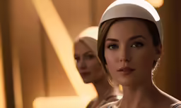 a woman standing next to a woman with a helmet on
