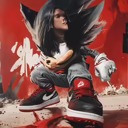 a drawing of a person wearing sneakers and holding a cigarette