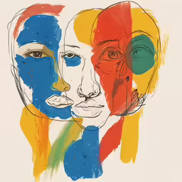 two people with colored faces and hands