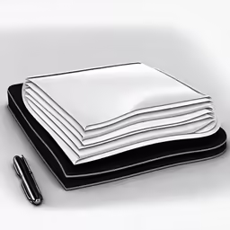 a stack of four folded napkins next to a pen