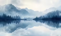 the blue image shows the reflection of mountain