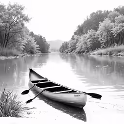 an empty boat on a lake in the middle of an open area