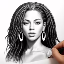 an image of a woman with large earrings on her head is drawn