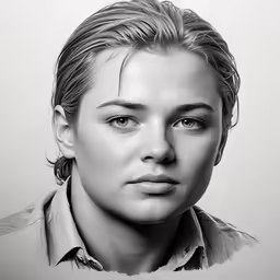 a drawing of a young woman with a serious look