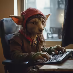 a cat sitting at a desk in front of a computer