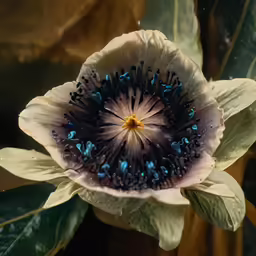 a very pretty flower with some leaves around it