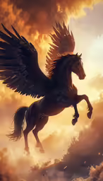 the rear view of an illuminated horse in the clouds