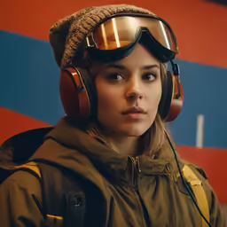 a girl wearing ski goggles and a helmet