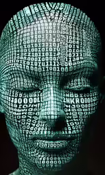 a digital man has numbers printed all over it