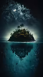 an island in the middle of the ocean with trees on top