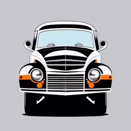 a black and white truck has orange stripes,a car is shown with the hood up