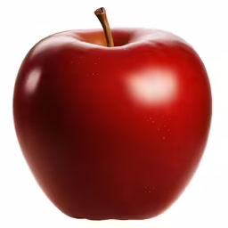 a red apple with a brown stem and some spots