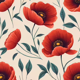 a background with red poppy flowers and leaves