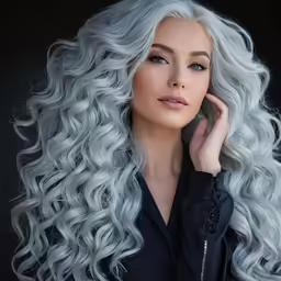 a close up of a person with grey hair