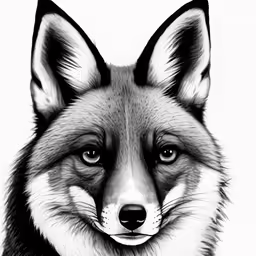 a black and white photo of a fox