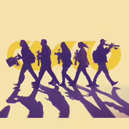 many people in silhouette walking and carrying backpacks