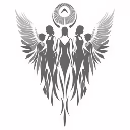 angels are standing in front of the symbol