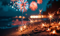 fireworks exploding and being blown on firecrackers