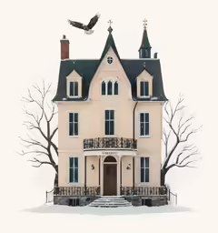 a house with two towers and a roof is shown