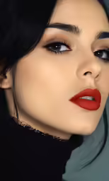 a woman with dark hair and a black sweater