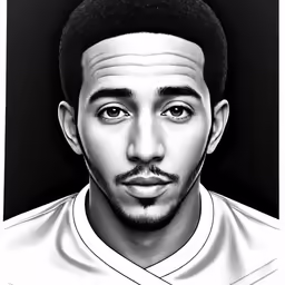 the face of a man in black and white with a large afro