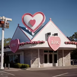 a building with two hearts on the roof