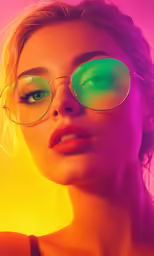 a woman with glasses in the color of neon