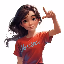 a drawing of a young girl posing with her hand in the air