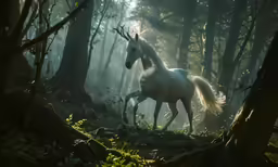a horse with very large hair is in the woods