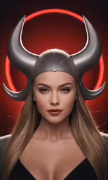 the beautiful blonde girl has horns on her head