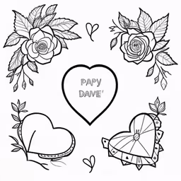 a drawing of roses, hearts and a bow,the words happy valentine